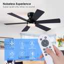 Asyko 46" Low Profile Ceiling Fan with Light and Remote Control,Black Modern Flush Mount Ceiling Fan with Lights for Bedroom, Reversible, Dimmable, Noiseless
