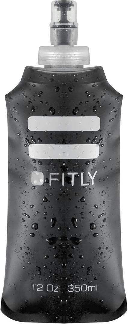 FITLY 12 oz - 350ml (F3B) Soft Water Bottle Shrink As You Drink Soft Flask for Hydration Pack Folding Water Bottle Ideal for Running, Hiking, Cycling, Climbing & Rigorous Activity, Black