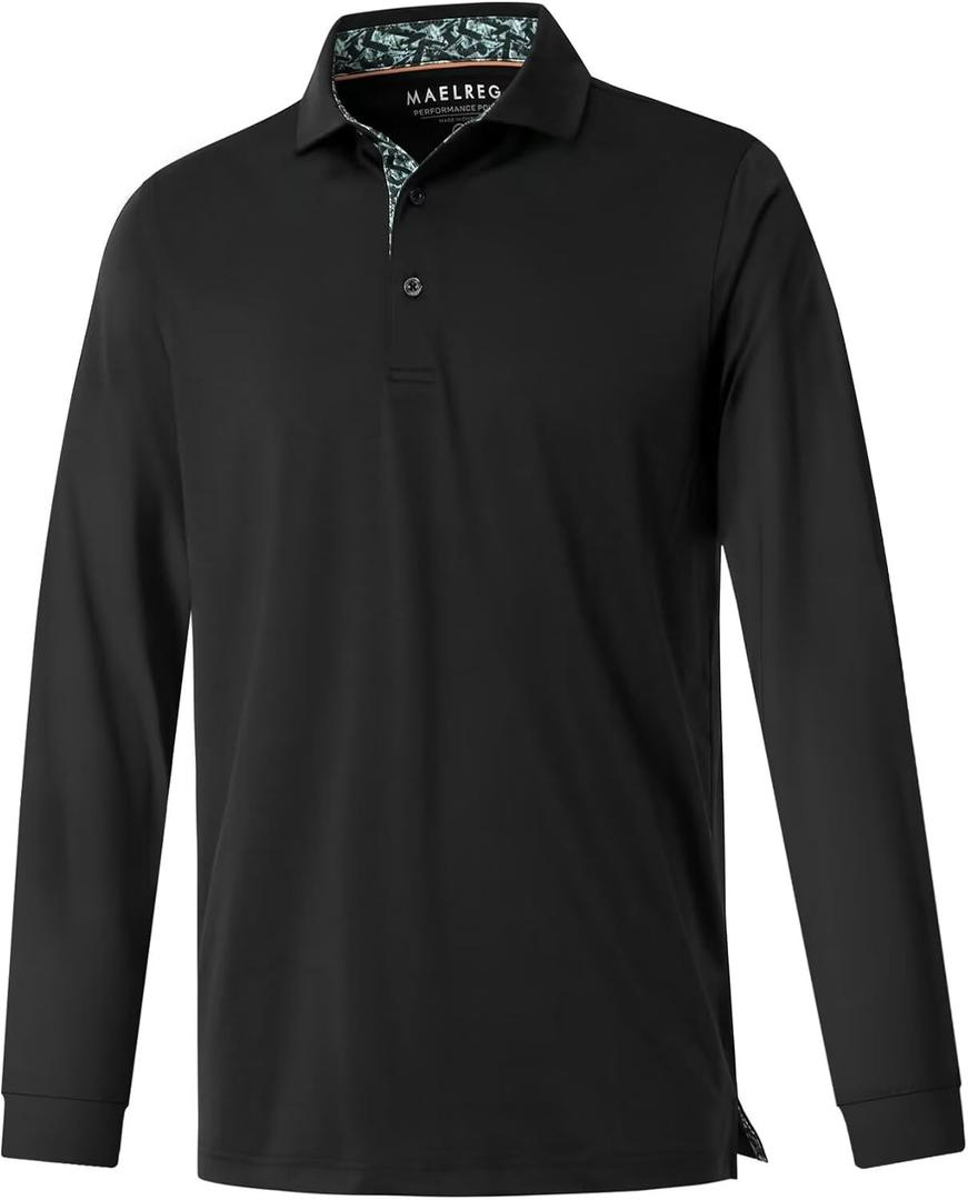 Mens Polo Shirts Short and Long Sleeve Casual Solid Stylish Dry Fit Performance Designed Collared Golf Polo Shirts for Men (L)