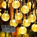 2 Pack Solar Lights Outdoor Waterproof, Total 72ft 120 LEDs Crystal Globes with 8 Modes, Solar Light Strings for Outside, Patio Porch Garden Yard Summerween Party Decor (Warm White)