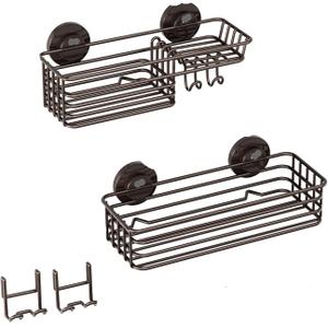 Shower Caddy Suction Cup 2 Pack With Hooks & Soap Holder, Heavy Duty Bathroom Shower Organizer, No Drilling Shelves(GOLD)