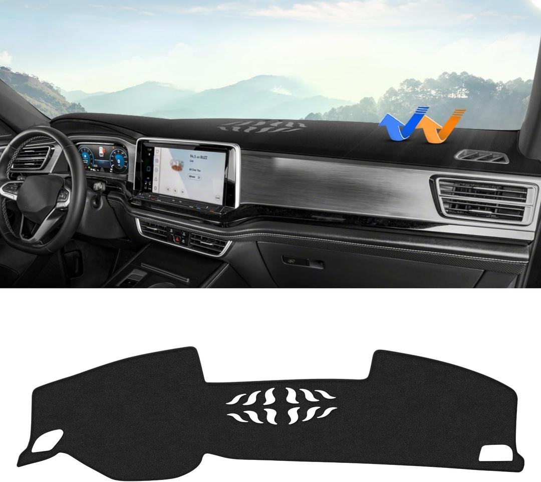 Autorder Dashboard Cover Mat for 2024 2025 Volkswagen Atlas Accessories Dash Cover Upgrade Velvet Dash Mat Sunshade Glare UV Rays Protector(Without HUD)