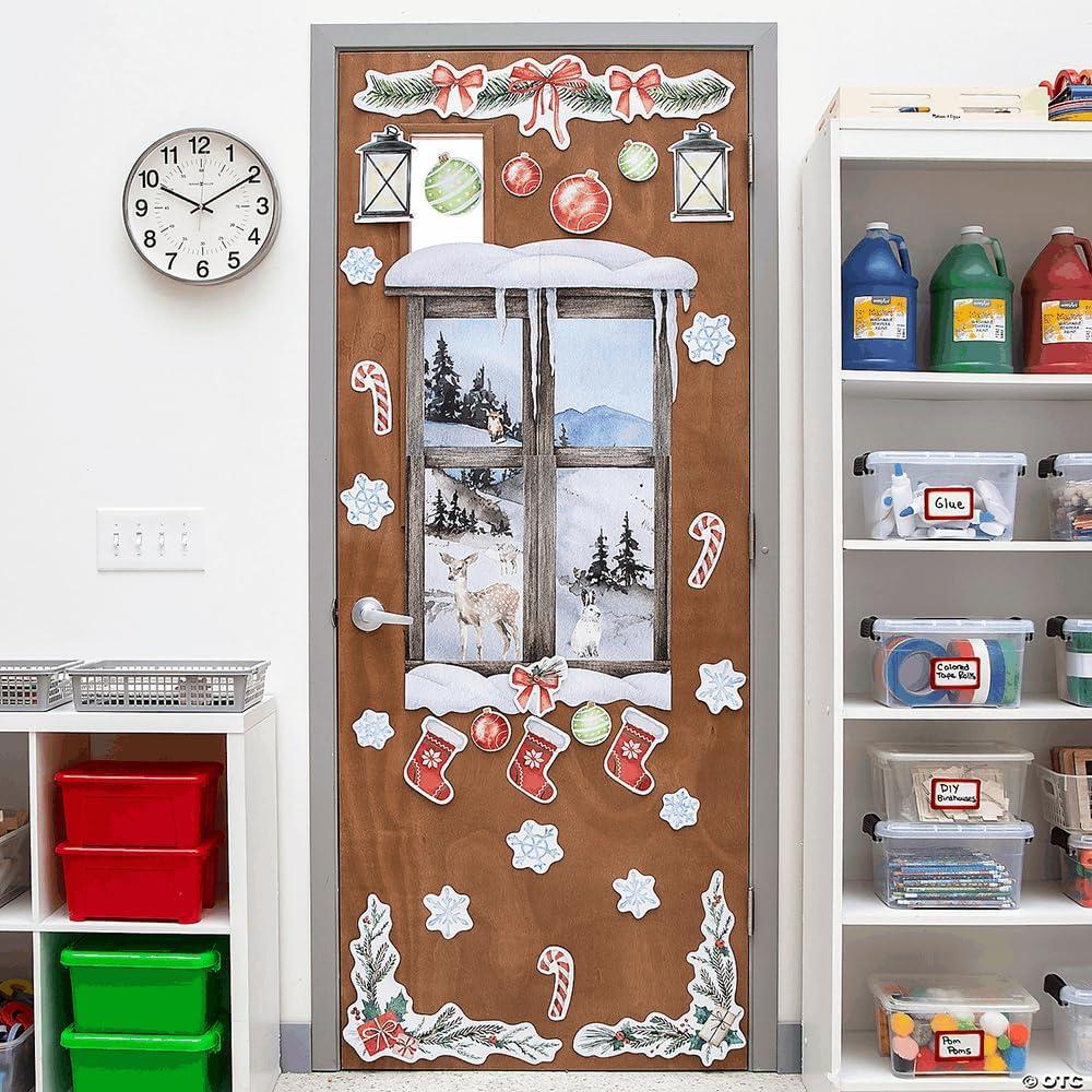 Fun Express Red & Green Christmas Door Decorating Kit - Festive Holiday Decor for Christmas Parties Family Gatherings Holiday Events & Seasonal Celebrations - Includes Ornaments Stickers - 34 Pieces