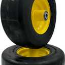 Set of 2-13x5.00-6 Flat Free Yellow Lawn Mower Wheel Assembly - 5/8 Inch Hub