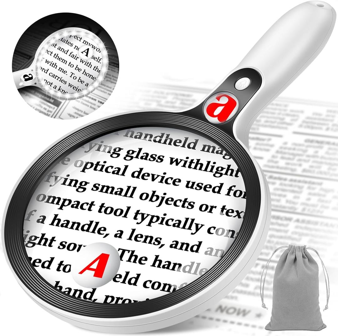 Large Magnifying Glass with Lights,10X 25X 45X Handheld Lighted Magnifier, 5.5in Page Magnifier 36 LED Lights, Magnifying Glass for Reading Small Prints & Low Vision Seniors with Aging Eyes (Black)