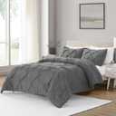 BOURINA Comforter Sets 3 Pieces - Pleat Quilted Soft Warm Oversized Microfiber Luxury Comforter Set,Grey King(102x90inch)