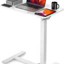 DUMOS Overbed Table with Wheels, Height-Adjustable Bedside Table, White, 27.55*15.75*42.52inch