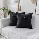 Home Brilliant Black Throw Pillow Covers 60x60 Euro Pillows Cover Decorative Button Linen Large Square Pillowcases, Set of 2, 24x24, Black