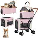 Double Pet Stroller for Dogs and Cats: Dog Stroller Foldable Travel Carriage with Detachable Carriers, Safety Belts, and 4 Lockable Wheels for Small to Medium Pets Ideal for Multi-Pet Homes (Black)