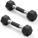 2 x PAPABABE Hex Dumbbell Set with Rubber Grip 2.5-125lb, Odorless Rubber Coated Weight Fixed Dumbbells Set of 2/Single, Weights for Women at Home, Hand Weights for Home Gym & Strength Training,Pesas Para Ejercicios