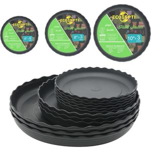12Pcs Plant Saucer, 6 8 10 Inch Durable Plastic Plant Tray, Black Round Plant Pot Saucers, Drip Tray for Indoor and Outdoor Garden