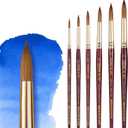 Falling in Art Paint Brushes, Watercolor Paint Brush Set with Sable Hair, Different Tips Size, Wooden Handle, Ideal Artist Brush for Watercolor Painting, 6Pcs (Round)