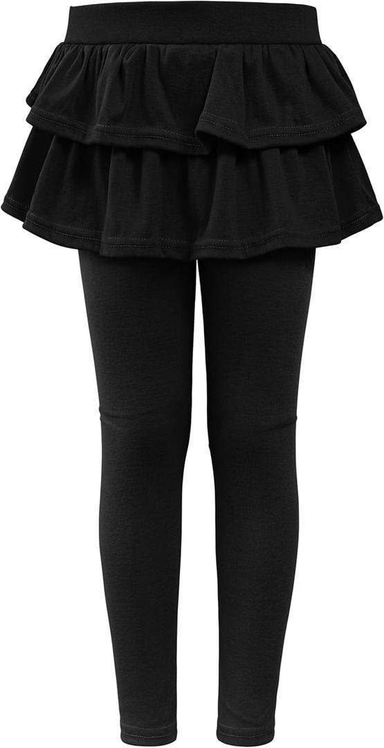 Girls Leggings with Skirt for Girls Kids School Uniform Pants Toddler Ruffle Pants Tutu Pull On Warm Clothes (5-6 Years, Black)