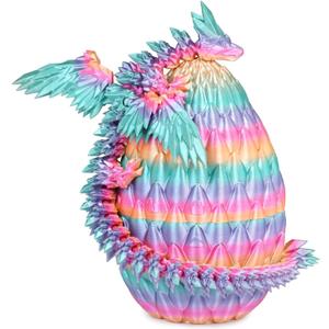 3D Printed Flying Dragon Egg with Articulated Dragon Inside  Toys&Gifts for Kids,Home Decor,Birthday,Easter (Rainbow, Large) (Large-6.7inches)