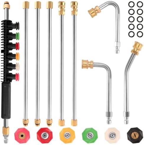 Pressure Washer Extension Wand, 8 FT Power Washer Lance with 3 Gutter Cleaner Attachment, 6 Spray Nozzle Tips, 1/4’’ Quick Connect, 4000 PSI Gutter Cleaning Tools Power Washer Extension Wand