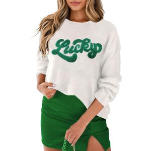 SELINK Women's Valentines Sweater Crew Neck XOXO Heart Print Casual Long Sleeve Pullover Tops Sweaters (White, M)