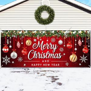 Korlon Tec 7 x 16 Ft Christmas Garage Door Cover Decorations, Merry Christmas Garage Door Banner for Outdoor Indoor Home Wall Party Photo Backdrops