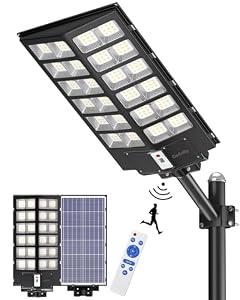 Gefolly SL-9800W Solar Street Lights Outdoor, 860000LM Commercial Parking Lot Light, 6500K Dusk to Dawn IP67 Security Flood Lights Motion Sensor Led Lamp for Basketball Court, Road, Yard dusty