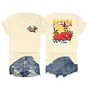 Car Shirts for Women Racing Car T-Shirts Family Vacation Trip Short Sleeve Shirt Apricot XL