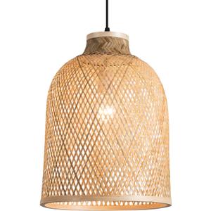 11.81" Dome Woven Pendant Light Fixture, Handmade Geometric Boho Bamboo Woven Pendant Light for Kitchen Dining Room Bedroom Living Room