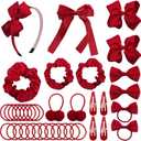 LACGO Pack of 37 School Uniform Hair Accessories - Hair Bow Clips Grosgrain Bow Headband Ribbon Alligator Ponytail Holder for Toddlers Teen Girls Uniform Christmas Party Prom (Burgundy)