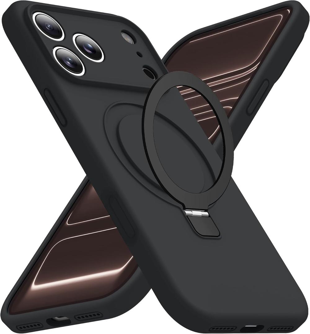 SKYLMW Compatible with iPhone 17 Pro Case with Magnetic Invisible Stand Compatible with Mag-Safe Military Drop Tested Shockproof Silicone iPhone 17 Pro Phone Cases for Women Men 6.3"Black