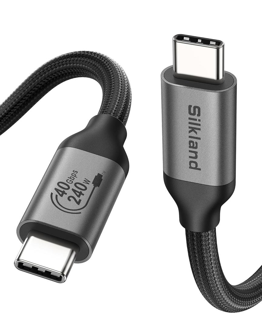 Silkland USB 4 for Thunderbolt 4 Cable 4FT, 40Gbps Data Sync, 8K/6K@60Hz, 240W Charging [USB-IF Certified],Braided USB C to USB C Data Cable Compatible for MacBook, iPhone 17, Mac mini, SSD, Docking