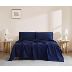 Linen Closet Navy Organic 100% Cotton Full Bed Sheets  Ultra Light, Breathable, Cool & Crisp  Wicks Away Moisture, Deep Pocket, Fully Elasticized  4 Piece Sheet Set, Fits up to 18 Mattress