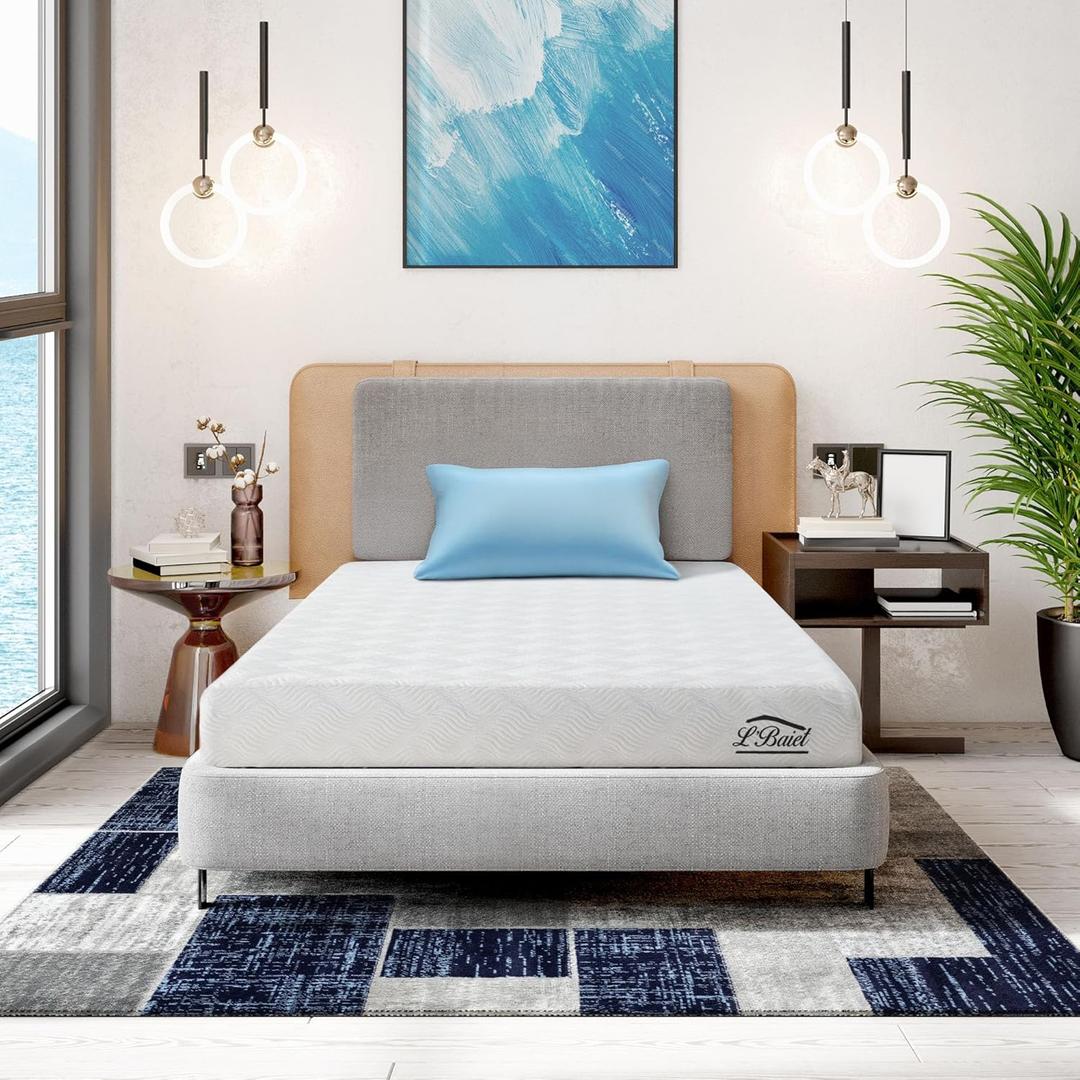LBaiet 8 Inch Gel Memory Foam Mattress, Twin Size - Bed in a Box - Medium Firm - Breathable Cooling-Gel Comfort Technology - Pressure Relief Comfy Support Soft Fabric Cover - CertiPUR-US Certified