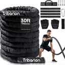 Battle Rope for Home Gym Workout - 1.5 Inch 30ft Heavy Weighted Training Exercise Ropes Fitness Equipment with Sleeve and Anchor Strap Kit for Outdoor Working Out (Black)