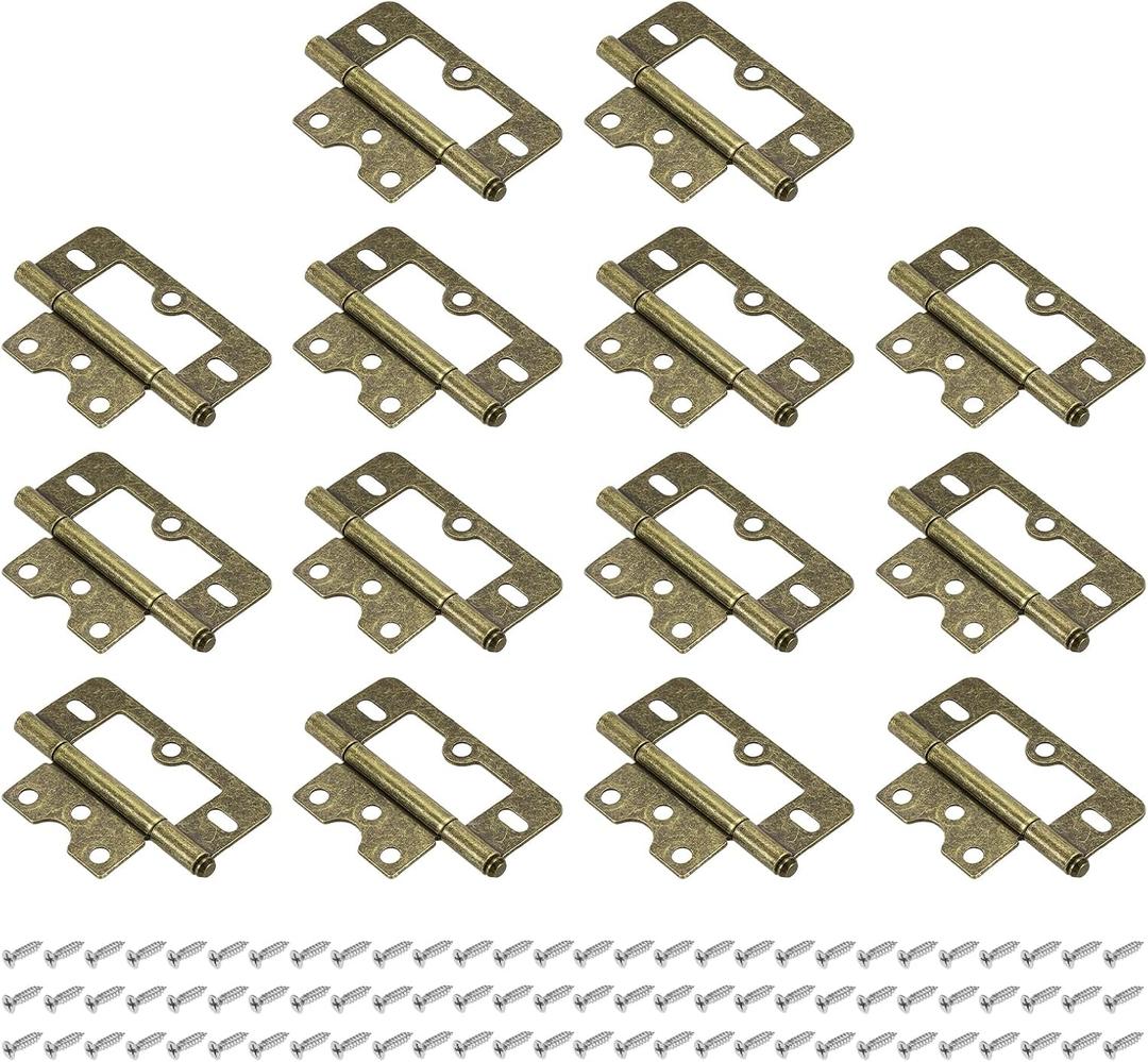 uxcell 14Pcs 3" x 1.4" Non Mortise Butterfly Hinge, Removable Loose Pin Hinge, Iron Cabinet Hinges with Mounting Screws for Doors, Windows, Furniture, Mobile Home/RV, Bronze