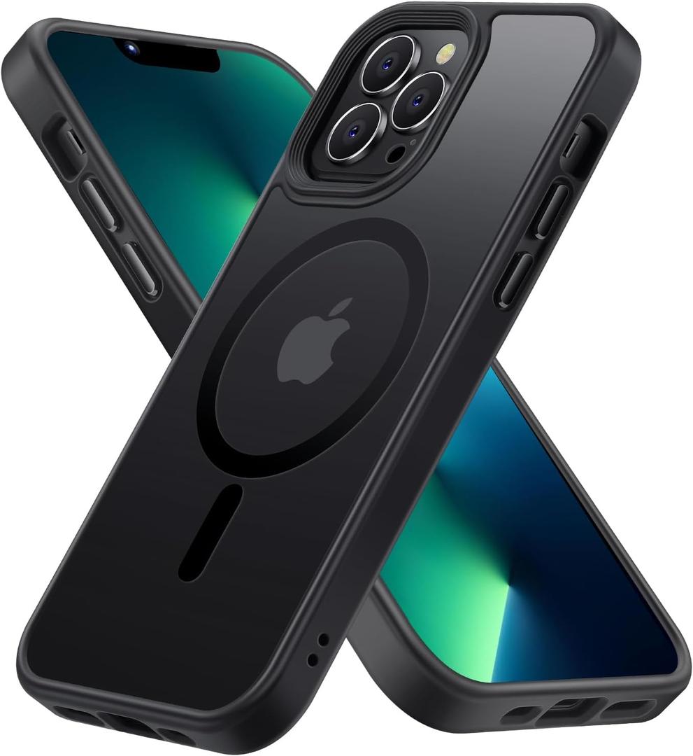 2 x Gyizho Magnetic Case for iPhone 13 Pro Case, [Military Grade Drop Tested] [Compatible with MagSafe] Slim Protective Cover, Translucent Matte Shockproof Case 13 Pro Phone Case 6.1", Black