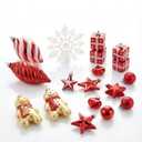 SHareconn 65pcs Christmas Tree Ornaments Set, Shatterproof Christmas Gingerbread Man Balls Bulk Gift Boxes, Hanging Plastic Decorative Baubles for Xmas Trees Decorations, Holiday Party, Red White (65CT) (Designs May Vary)