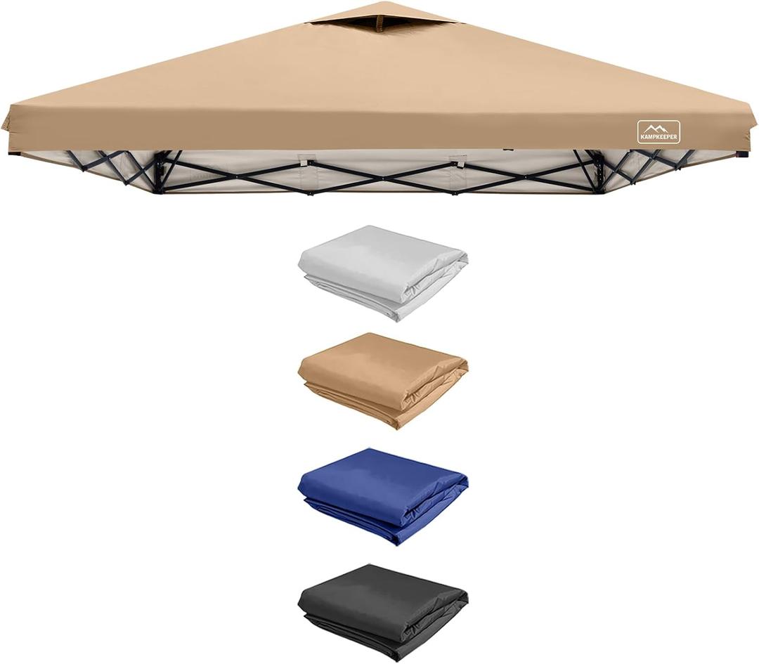 KAMPKEEPER Replacement Top Pop Up Canopy Tent Cover Roof with Air Vent and Adjustable Elastic Strap, Polyester UV Waterproof for Outdoor Garden Patio Sun Shade(Top Only) (Khaki, 8x8FT)
