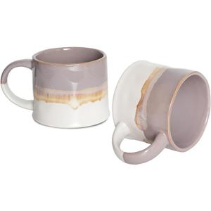 Bosmarlin Large Stoneware Coffee Mug Set of 2, Big Tea Cup for Office and Home, 15Oz, Dishwasher and Microwave Safe (Purple, 2)