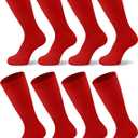 Duufin 8 Pairs Red Football Socks for Youth Boys Girls Kids Baseball Softball Soccer Knee High Athletic Socks, 10-15X
