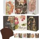 qiqee 6PCS Brown Tone Flowers Paper Gift Bags with Tissue Paper Handles Medium Size Bags18pcs Tissue Paper