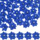200-Pack Satin Ribbon Flowers, 1.2 Inch Mini Fabric Flowers with Rhinestones Flower Ribbon Appliques for Crafts DIY/Wedding/Ornament/Party/Home [Dark Blue]