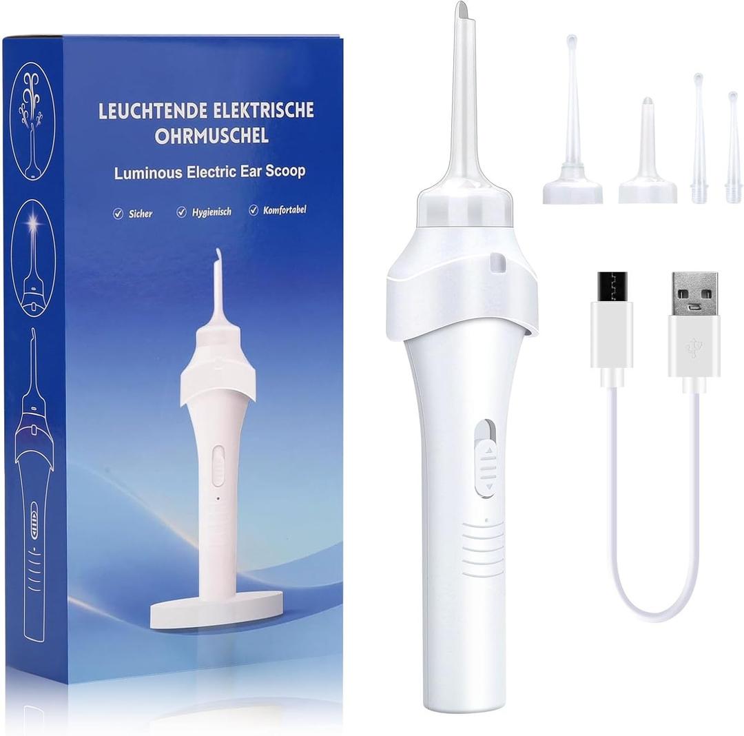 Ear Vacuum Wax Removal Tool with LED Ligth, Electric Automatic Strong Suction Ear Wax Remover, Safe and Portable Ear Suction Remover Device, Gentle Ear Removal Kit (Pearl White)