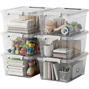 WYT 6-Pack Clear Plastic Storage Bins with Lids, 8 Quart Organizer Container Box with Latch Buckles
