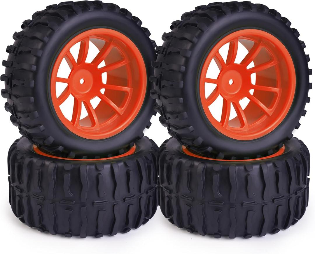 Hosim 55 * 115 mm RC Tires, All Terrain Soft Tire Mounted on 12mm Hex Wheels (Set of 4) for 1/10 RC Cars (Red Wheel hub)