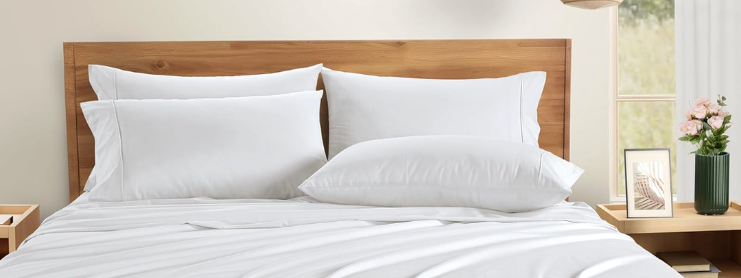 Casa Platino Full Sheets Set –100% Cotton Full Sheets with 4 Pillowcases, Lightweight Feel & Secure Fit, Crisp & Breathable Percale Weave with 15" Deep Pocket, Soft and Cozy – Pure White