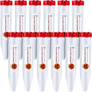 Fabbay 12 Pcs Travel Sharps Container Disposal Transportable Sharps with Locking Mechanism Needle Disposal Containers Small Single Use Transportable Container, 6.5 x 1.38 Inches