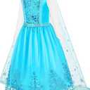 Princess Costume Dresses for Girls Halloween Cosplay Dress Up Clothes Sequin Party Perform Birthday Outfit Blue, Blue, Size 140