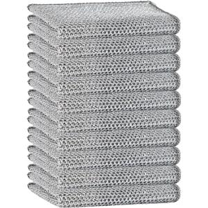 3 x Reuseable Cleaning Cloth,Soft Wire Dishwashing Rags ,Double layer multi-purpose anti-scratch steel wire multi-purpose cleaning cloth,Suitable for tableware, metal,kitchen,home,office (10-Silver)