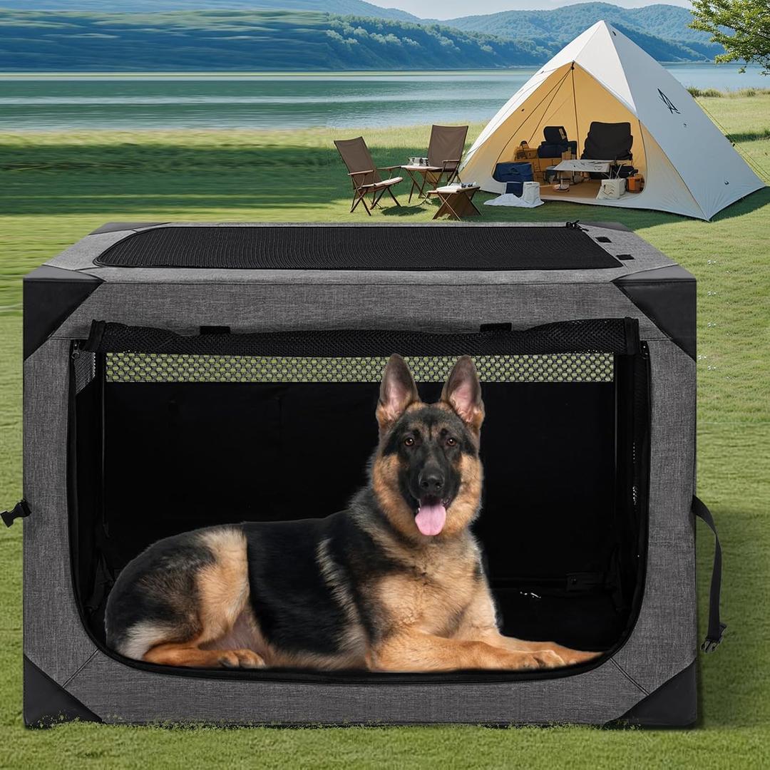 36 Inch Portable Travel Dog Crate, 3 Door Collapsible Soft Pet Kennel with Durable Mesh Windows for Medium Dogs, Foldable Dog Cage with Storage Pocket for Outdoor (Dark Grey) 36 Inch Portable Travel Dog Crate, 3 Door Collapsible Soft Pet Kennel with Durable Mesh Windows for Medium Dogs, Foldable Dog Cage with Storage Pocket for Outdoor (Dark Grey)