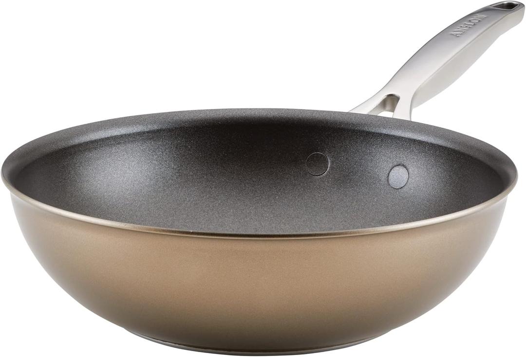 Anolon Ascend Hard Anodized Nonstick Stir Fry Pan/Wok - Good for All Stovetops (Gas, Glass Top, Electric & Induction), Dishwasher & Oven Safe with Stainless Steel Handle, 10 Inch - Bronze