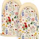 Slohif Vintage Floral Mini Oven Mitts Set  Beige Extended Short Heat Resistant Kitchen Gloves for Women, 100% Cotton Oven Mitts with Silicone Grips, Non-Slip and Thick Durable for Cooking & Baking