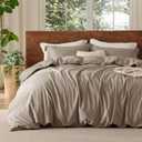 Bedsure 100% Washed Cotton Duvet Cover Queen Size - Light Brown Minimalist Cotton Duvet Cover Linen Like for All Seasons - Gentle Soft Plain Simple Bedding, 3 Pieces (Light Brown, Queen, 90"x90")