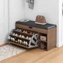 HOMEMORE Shoe Storage Bench Entryway Shoe Bench with Adjustable 3-Tier Flip-Up Shoe Rack Wooden Shoe Cabinet with Seat Cushion for Hallway Living Room, 39.3*21*13.9